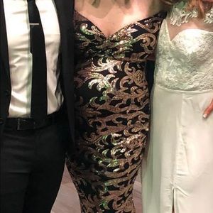 SOLD Pink blush black sequin off shoulder wrap maternity gown